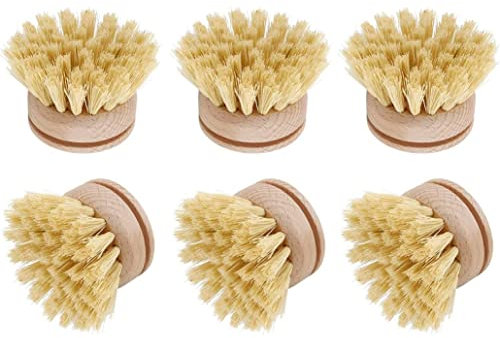 Peosaard Washing Up Brush,Dish Brush,6 Pcs Replacement Brush Heads Wooden Cleaning Dish Brush Refillable Kitchen Beech brush