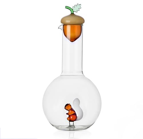 Ichendorf Bottiglia Scoiattolo e Ghirlanda H 30 cm - Vetro Borosilicato Design by Baldereschi - Capacità 1 Litro circa - Rosso - BICCHIERE - pitcher - Bottiglia