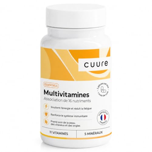 CUURE - Multivitamines & Minéraux - 16 nutriments - 60 gélules | 16 nutriments aux formes méthylées et bisglycinate - Iode 0,15 mg - Vegan, sans OGM - Fabriqué en France