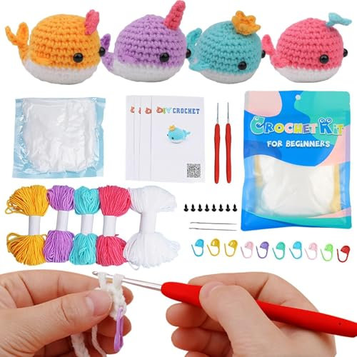 Tier-Strickset, Häkel-Starter-Set für Erwachsene, Handgefertigtes Wal-Strickset für Kinder, Starter-Set zum Häkeln lernen für Experten, Anfänger, Frauen, Männer, Jugendliche, Kinder