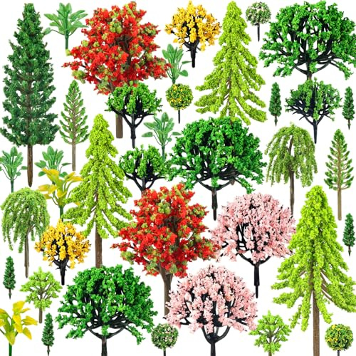 QUOZUO 38PCS Mini Model Mixed Tree Building Train Scenery Architecture Fake Trees for DIY Crafts