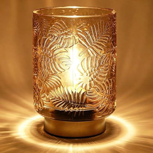 ZONJIE Battery Operated Table Lamp - Cordless Glass Table Lamps Decorative Table Light with E27 Bulb Battery Powered Night Lighting for Living Room/Bedroom/Tabletop/Entryway (Brown)