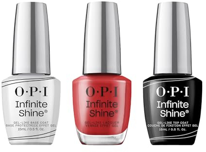 OPI Infinite Shine Set (3 x 15 ml): Base Coat + Big Apple Red + Gel-ähnlicher Top Coat – mit vorgehärteter Gel-Technologie & OPI extra breitem Pro-Wide Pinsel