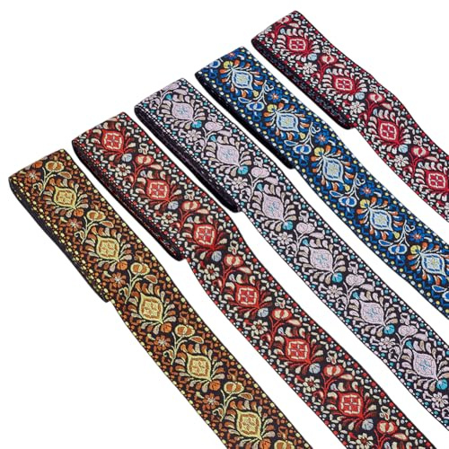 CRAFTYMELODY 10 Yards Jacquardband 5 Farben Ethnischer Stil Besticktes Webband 1 7/8 Zoll Floraler Stoffbesatz Vorhangbesatz Zum Selbernähen von Kleidung