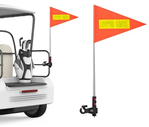 Mât de Drapeau pour Voiturette de Golf,Drapeau de Sécurité Orange avec Bandes Réfléchissantes Tige Télescopique pour Voiturette de Golf vélo et Chaises Roulantes,21x30 cm