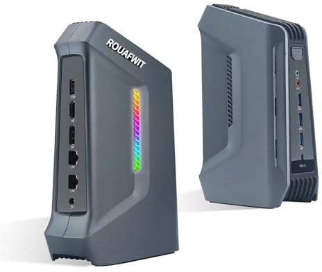 ROUAFWIT Mini PC Ultra 5-125H, 2 x i226-V 2.5Gbe Fanless Micro Desktop Vertical Trapezoid, Win 11 Pro Small Office PC, Support 8K, 4 Display, DDR5 16GB RAM 512GB NVME PCIe4.0 SSD, USBC, WiFi6 BT5.2