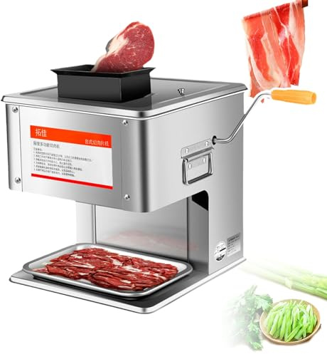 Stainless Steel Meat Slicer, 850W Electric/Hand Crank Machine for Meat, Fruits, Vegetables, Bread - 2 in 1 with Fiber Gear for Precise Slicing, 10mm Thickness