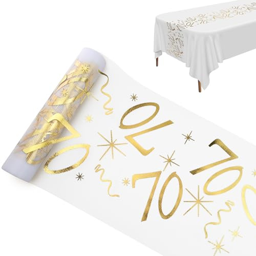 Tischläufer 70 Geburtstag, Tischdeko Geburtstag 28 cm x 10 m, Tischläufer Gold Rolle, Deko 70 Frau Mann, Tischband Tischdecke, Deko, Party Jahrestag (70 Jahre)