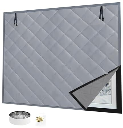 Winter Thermo Fenster Vorhang Cover Baumwol Wärmeschutzfolie Fenster Isolierfolie Kit Fenstern Winddicht Kälteschutz Vorhang mit Selbstklebende Band(Grey,80x200cm)
