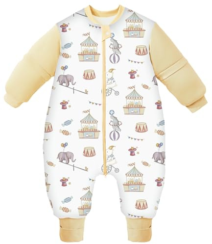 Chilsuessy Winterschlafsack mit Füßen und abnehmbaren langärmeligen Babyschlafsack mit Beinen aus natürlichen Bambusfaser kleinen Kinderschlafsack, 2,5 tog/Zirkus, L/Babyhöhe 100–110 cm