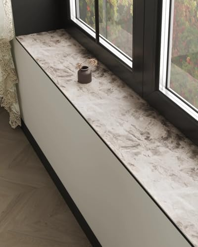 Fensterbank Innen Saugfähige Fensterbank-Schutzmatten mit Grauem Marmormuster, 183cm Fensterbankkissen für Pflanzen und Haustiere, Dekorativer Möbelschutz für Den(Style 2,72x16inch (182x41cm))