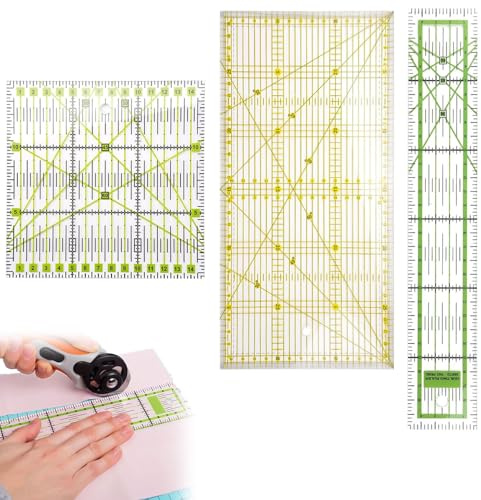 3 righelli patchwork, 15 x 15 cm, 15 x 30 cm, 5 x 30 cm, set di righelli per patchwork, righello trasparente per trapuntatura, righello da cucito con indicatori angolari per patchwork e fai da te