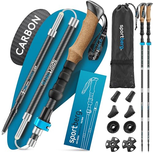 Wanderstöcke faltbar Carbon/Aluminium – Leichte Nordic Walking Stöcke Damen/Herren ab 1,70m Körpergröße - Höhenverstellbar mit Korkgriff für maximalen Halt beim Wandern & Outdoor-Abenteuer