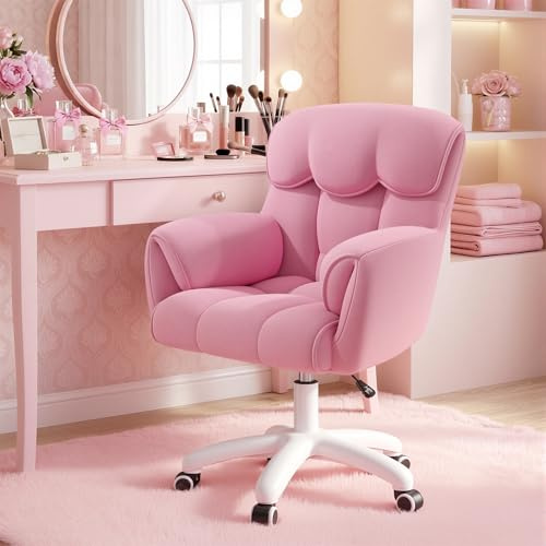 Aivermeil Ergonomischer Bürostuhl Samt 360°Drehen Schminktischstuhl Rosa