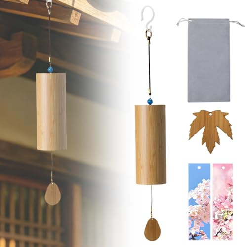 VEGOATY Japanisches Bambus-Windspiel – Meditations-Klangspiel Mit Geschenkverpackung, Zen Windspiel Für Akkord Klangheilung, Meditation, Yoga, Garten & Zuhause, F-Akkord