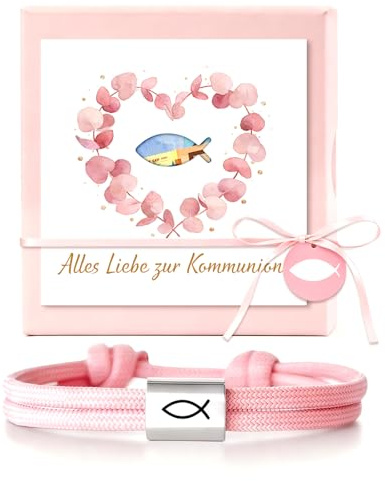 TUZELITY Kommunion Geschenke Armband für Mädchen und Jungen – Ichthys Fisch Symbol Armband mit Geldgeschenkkarte & Geschenkbox – Erstkommunion Geschenk Armband für Kinder