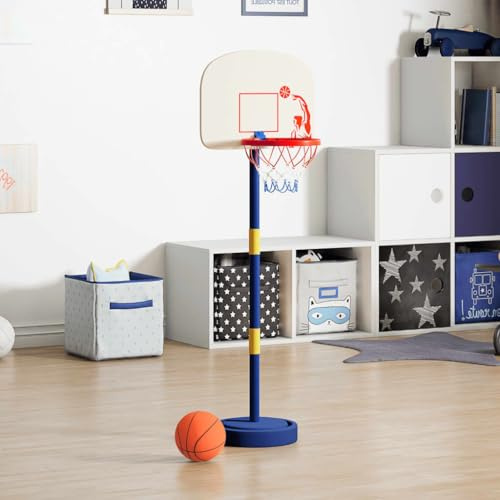 GeenYuu Canasta de baloncesto para niños con soporte, juego de soporte de baloncesto ajustable de 90 a 121 cm, incluye pelota y bomba, juguete para jardín interior y exterior para niños y niñas