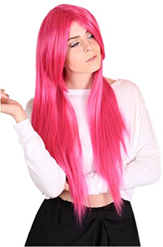 Prettyland Damen 80cm Pink Glatt Hitzefest Fasching Halloween lang-haar Perücke Wig Hot-Pink C116