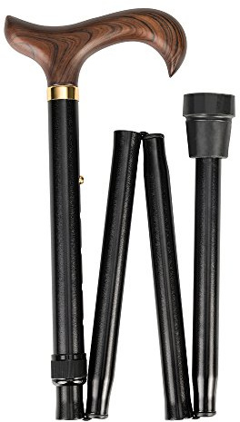 Ossenberg - Faltbarer Leichtmetallstock mit Derbygriff aus Holz - Gehhilfe - Gehstock - Teleskopstock - hohe Belastbarkeit - höhenverstellbar - klappbar - faltbar auf 30 cm - schwarz