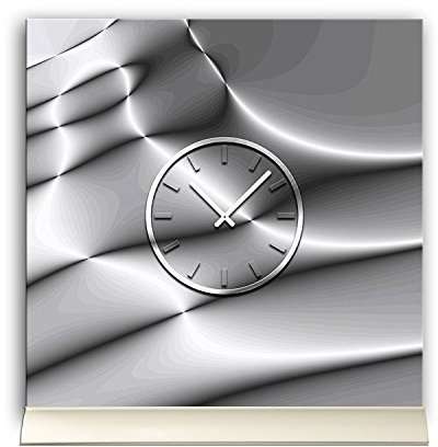 dixtime Tischuhr 30cmx30cm inkl. Alu-Ständer -edles Design Silber grau geräuschloses Quarzuhrwerk -Kaminuhr-Standuhr TU3155