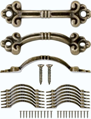 Fuxxer® 12x Antike Mini Möbel-Griffe, für Kästen, Boxen, Schubladen, Antik Bronze, 4.8 x 1.4 cm