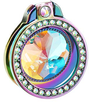 lenoup Iridescent Glitter Bling Bling Phone Ring Holder,Rainbow Sparkle Phone Ring Artificial Diamond Stand,Teal Rhinestone Cell Phone Finger Ring