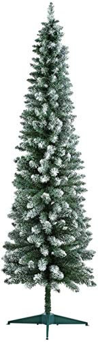 BPIL Snowy Flocked Pencil Slim Artificial Christmas Xmas 5FT/6FT/7FT Tree Slim Beautiful Decoration Snow Tipped Pencil Christmas Tree (6FT-180CM)