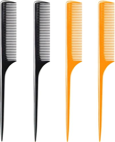 LUXXII (4 Pack) 9.25 Sturdy Rat Tail Comb Fine-tooth Hair Combs with Thin and Long Handle (Black and Brown)