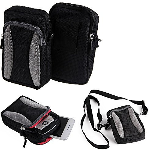 K-S-Trade Qualitativ & Innovativ Fototasche Für Panasonic Lumix DMC-TZ202 Gürtel-Tasche Holster Umhänge Tasche Kameratasche, Schwarz-grau