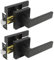 Probrico 2 Pack Square Interior Passage Door Lever for Hallway Stainless Steel Closet Two Sides Flat Reversible Door Handle with Latch Black