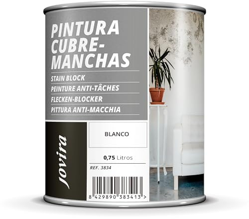 JOVIRA PINTURAS Cubremanchas de grasas, nicotina, humos, bolígrafo, café, etc. en paredes y techos. Pintura especial para cubrir definitivamente las manchas difíciles. (750 Mililitros) K-30