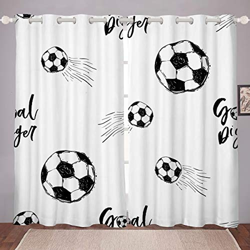 Cortinas Opacas de fútbol para niños con de Pelota de fútbol para niños y Hombres, Color Negro y Blanco