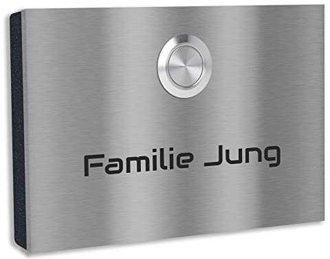 Jung Edelstahl Design Edelstahl Türklingel London 1 Klingelschild mit Gravur. Klingelplatte Aufputz oder Unterputz 12x8 cm. LED Klingeltaster in verschiedenen Farben(ohne LED)