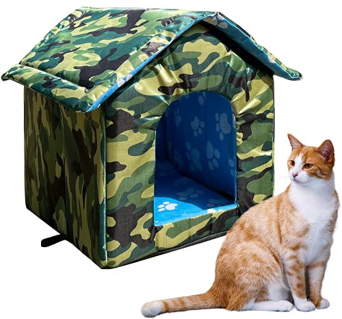 Katzenhaus mit wasserdichtem Segeltuchdach, Vier Jahreszeiten Winddichte Faltbare kleine Hundenest Zeltkabine Regensicherer Kätzchenhaus Schutz Bett für Katze kleines Haustier Innen im Freien