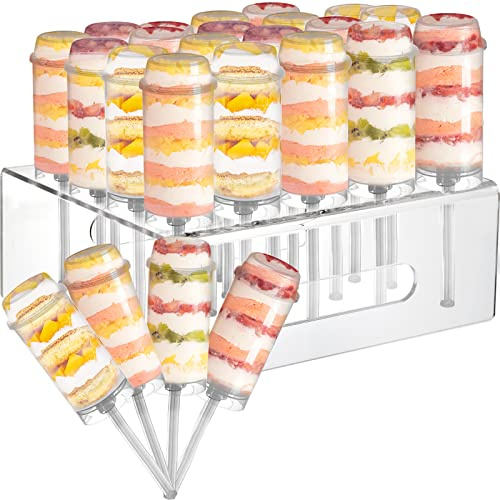 Jucoan 24 Pack Push up Cake Pop Containers and 20 Holes Cake Pop Stand, Reusable Push Cake up Pop Containers with Holder for Weddings Baby Shower Birthday Party