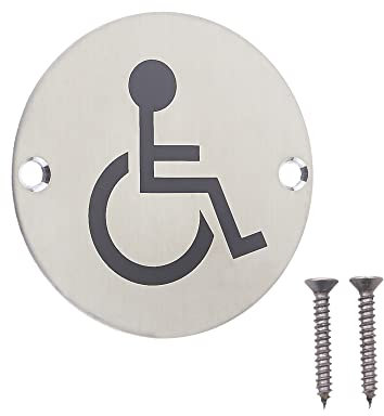 Targa per WC disabili, rotonda, in acciaio inox, 76 x 1,5 mm, confezione da 1