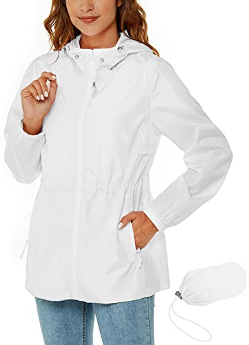 Rapbin Impermeabile da donna giacca impermeabile leggera cappotti antipioggia all'aperto trench cappotto pieghevole con cappuccio impermeabile con tasca