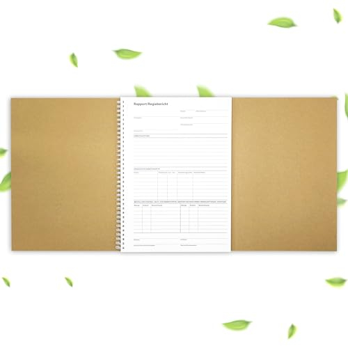 Regie/Rapportbericht - Regiebericht für Handwerker Baustelle als Stundennachweis Rapportzettel 1 Stück A4, selbstdurchschreibend, 2x50 Blatt, hochwertige Ringbindung, extra stabiler Umschlag