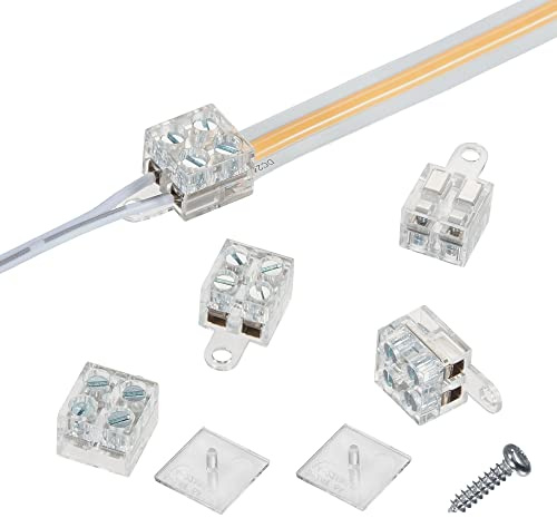 10 Pack LED Strip to Wire Connectors 2Pin LED Connector Screw Terminal Fast Wiring Adapter for Single Color COB and 10mm Width SMD 3528/2835/5050 LED Light Strips