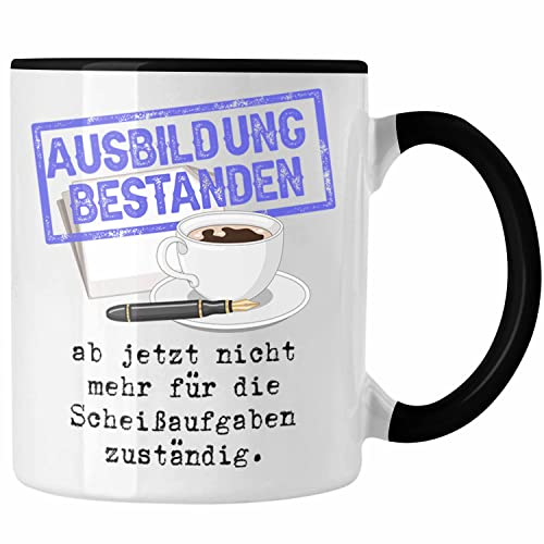 Trendation - Ausbildung Bestanden Stempel Geschenk Tasse Geschenkidee Bestandene Prüfung Abschluss 2023 Keine Sch** Aufgaben (Schwarz)