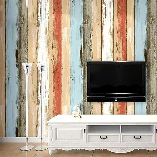 SAIMEYI Papier peint grain de bois antique. 0,53 m x 10 m = 5,3 m²/rouleau. Papier peint vintage 3D dimensionnel couleur bois d'origine pour chambre à coucher, salle à manger, restaurant commercial,