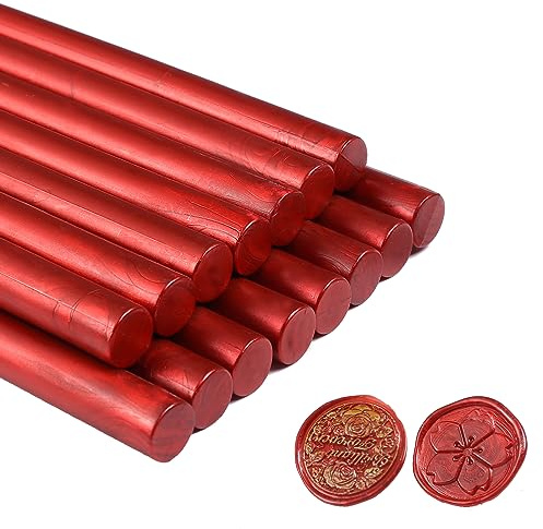 Comealltime 15 Stücke 11 mm Siegelwachs Sticks für Wachssiegel Stempel, Wachssiegel Stock für Klebepistole DIY Hochzeit Einladungen, Karten Umschläge, Weinpakete, Weihnachten Geschenk (Flammenrot)