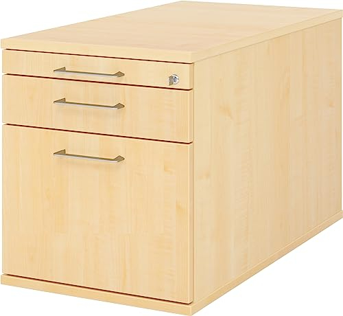 bümö Rollcontainer mit Hängeregister für Hängeordner, Container abschließbar in Ahorn - Rollwagen mit Hängeregistratur als Schreibtisch Unterschrank od. Bürocontainer m. Bügelgriffe