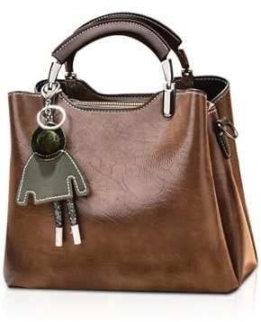 NICOLE & DORIS Handtasche Damen Klein Umhängetasche Crossbody PU Leder Henkeltasche Schultertasche Vintage Mini Tasche Satchel Handtasche mit Anhänger Braun