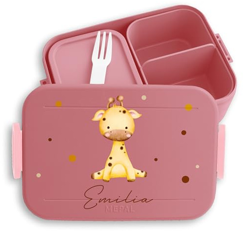 Kinder Bento Box Midi Lunchbox für Mepal Bentobox - Giraffe Geschenk Giraffen Afrikanisches Tier Giraffenliebhaber - 900 ml - Rosa - jausenbox und kita bedrucken tiere snackdose brotdose mädchen