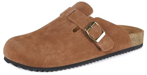 Zoccoli Uomo Pantofola Donna da Chiusura Ciabatte con Comodi Scarpe da Giardino Sandali in Pelle Slip on Morbido Marrone Rosso 40