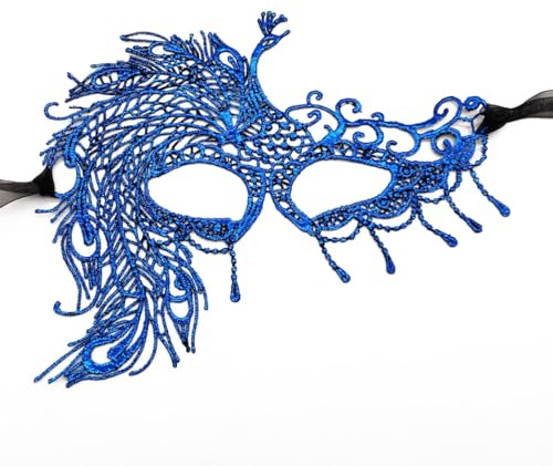 Whakano Masque de mascarade paon - Masque vénitien en dentelle pour femme et homme - Masque sexy pour les yeux - Demi-visage - Pour Halloween, carnaval, soirée, bal, fête, cosplay