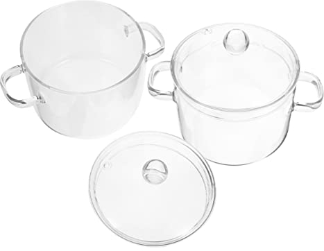 ABOOFAN Lot De 2 Marmites En Verre Borosilicate 1350 Ml Couvercle, Résistantes à La Chaleur, Double Poignée, Marmites Cuisine Transparentes Pour Cuisson Au Four Vitrocéramique Et Soupe Maison