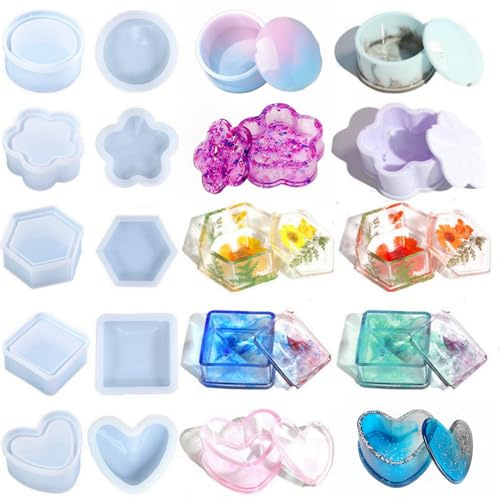 Molde Resina Epoxi 5 Pcs Moldes de Silicona Para Resina,Resina Epoxi Transparente Manualidades,Moldes Silicona Resina DecoracióN de Mesa Diy Manualidades.
