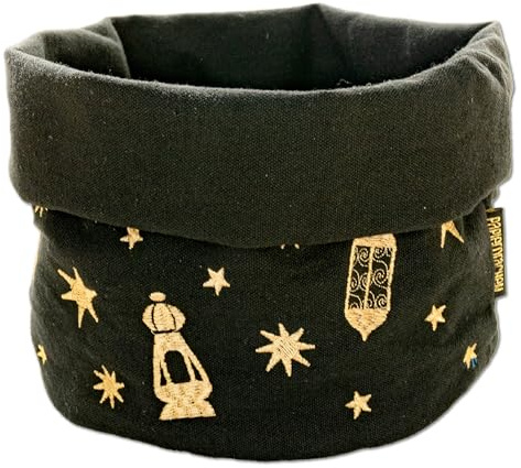 Papierdrachen Ramadan Bread Basket - Black Gold Embroidered - for Festive Table Decorations - Set 01